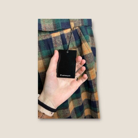 OAT New York Green Flannel Belted Paperbag Waist Trouser Pants Size Medium NWT - Picture 9 of 10